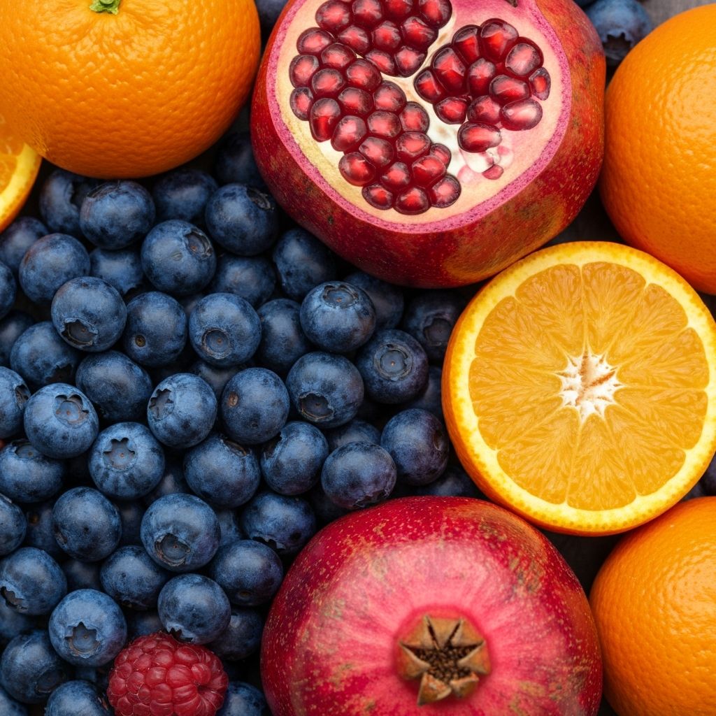Colorful fresh fruits rich in antioxidants