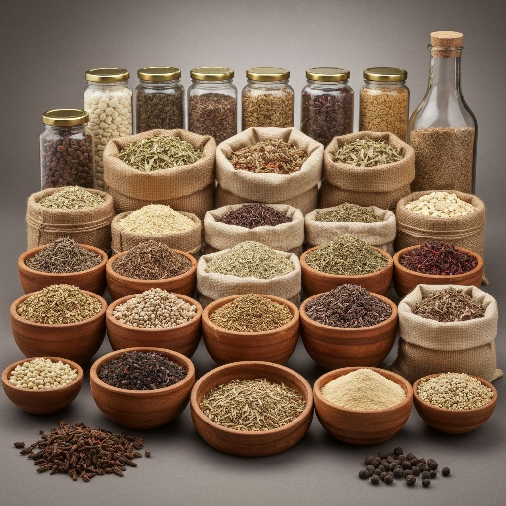 Array of natural ingredients and botanicals